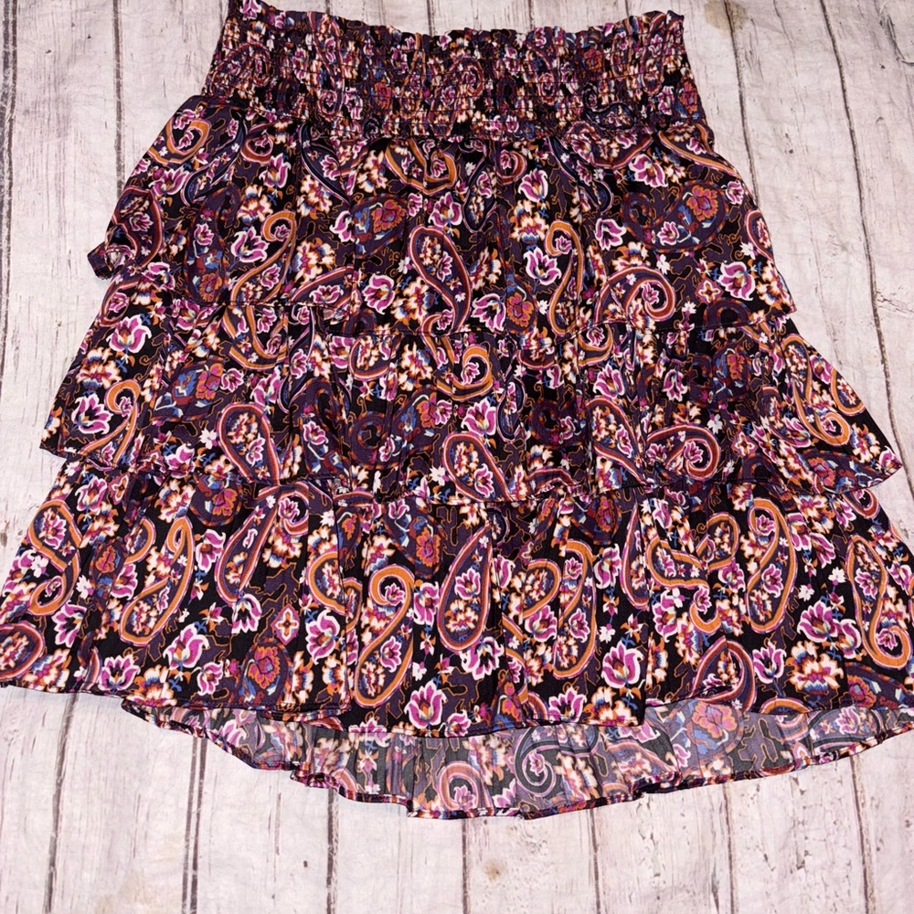 Anthropologie Myla tiered purple paisley-print mini skirt M - Picture 3 of 5